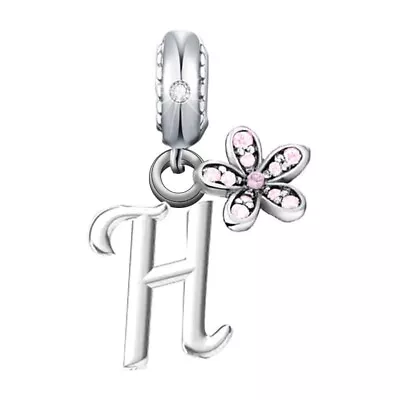 Letter H Name Initial Pink Daisy Flower Charm 💜 Genuine 925 Sterling Silver • £15.99