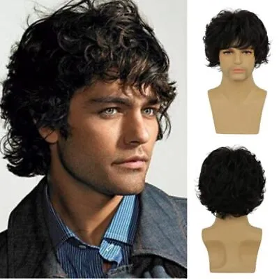 Natural Male Wavy Wigs Synthetic Short Brown Wig Men's Curly Wig  Daily Use • £10.34