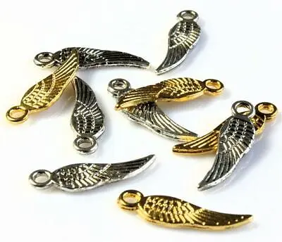 30 FEATHER ANGEL WINGS 18mm CHARMS PENDANTS SILVER / GOLD / BRONZE TOP QUALITY • £2.99