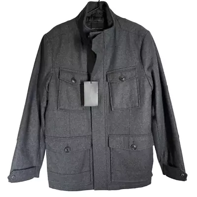 NWT Andrew Marc Dunbar Military Melton Wool Coat Charcoal Gray Small  • $93.75