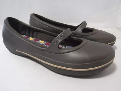 GA12 Crocs Women's Crocband Flats Mary Jane Brown Slip On Croclite Comfort Sz 11 • $29.99