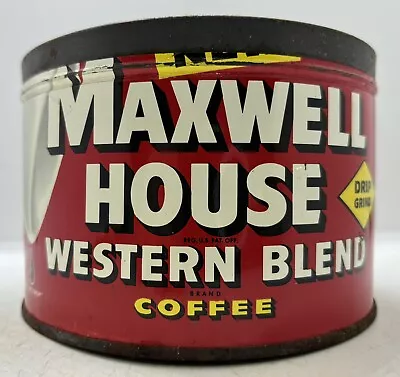 Farmhouse Find Vintage Maxwell House Coffee Drip Grind Advertising 1LB. Tin Can • $9.99