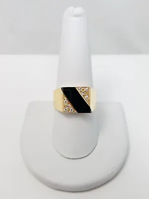 Men's Solid 18k Yellow Gold Natural Diamond Onyx Ring (9008) • $747