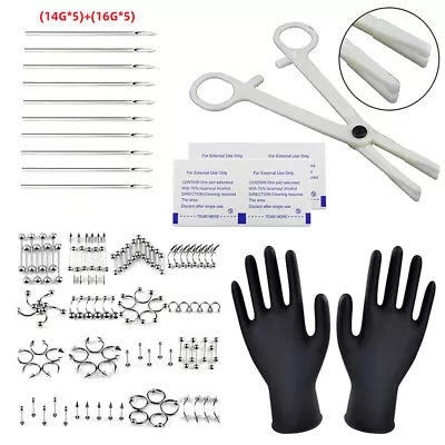 $5.72 • Buy 102pcs Body Piercing Kit With Needle Pack Nose Septum Belly Button Piercing ToAM