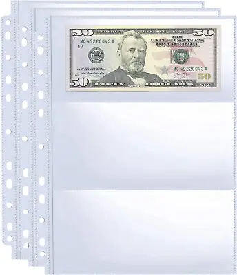 30 Sheets Currency Pages 3 Pockets Paper Money Protectors For 3 Ring Binders • $13.61