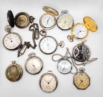 Mixed Lot Vintage Pocket Watches Working/Non Working -  11 W/ Cases 1 Without • $59.95