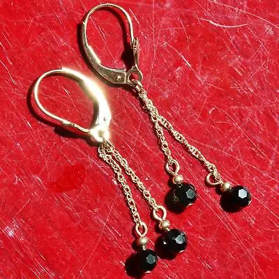 14k Yellow Gold Bead Earrings Onyx 2 Strand 1.75  Dangle Vintage 1.4g N292 • $675
