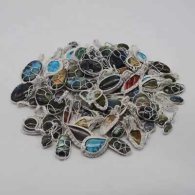 100 Pendant Wholesale Lot Natural Gemstone 925 Silver Mix Pendant MCL1-7 • $557.99