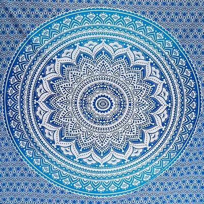 Blue & White Color Mandala Printed Tapestry Hippie Bohemian Wall Hanging • $18.99