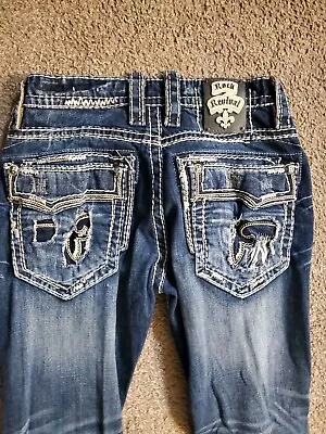 Rock Revival Oscar Straight Distressed Embroidered Jeans  Men Size 32x29 • $70.18