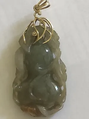 Vintage 14K Green Jade Jadeite Buddha  Pendant Large 2+inches Appraisal $1188 • $375