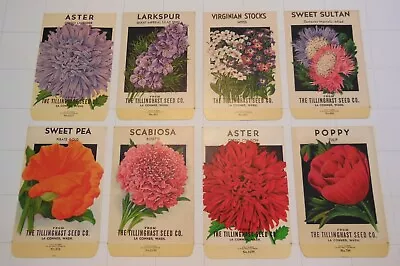 8 Vintage FLOWER SEED PACKS (S98)-Schmidt Litho-Tillinghast-3 1/4  X 5 -Larkspur • $14