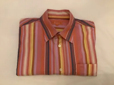 Men’s Faconnable L/S Shirt. Size L. Pink/Orange Multicolour Bright Stripe. • £8.95