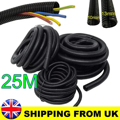 25M 10/13mm Conduit Split Tube Cable Tidy Corrugated Flexible Loom Trunking Hose • £16.49