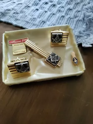 Vintage Set Masonic Freemasons Cuff Links Tie Clip Lapel Pin • $28