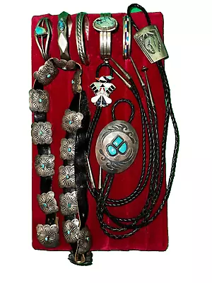 Lot Vintage Old Pawn Native American Silver Turquoise Bracelets Bolo Ties • $979