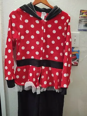 Minnie Mouse Pajamas 1 Piece Union Suit Fleece Hooded Womens Size Small  • $18
