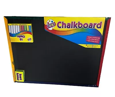 Children Kids Create Large Chalk Board + Chalk & Sponge Board Rubber 33x43cm New • £7.49