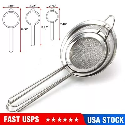 1/3Pcs Kitchen Stainless Steel Wire Fine Mesh Oil Strainer Flour Colander S/M/L • $7.51