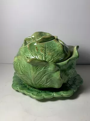 Vintage 1977 Holland Mold Ceramic Cabbage Tureen & Plate 8 In. • $44