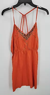 Ecote Dress Womens Small Orange Beaded Sleeveless Strappy Racerback Boho • $23.26