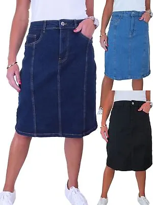Women's Flare A Line Stretch Denim Jeans Skirt Knee Length 10-22 • $30.82