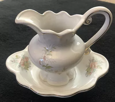 £4 • Buy Vintage Maryleigh Pottery Wash Bowl And Jug Pitcher Small White Floral Design