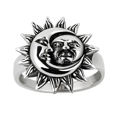 Crescent Celestial Sun And Moon Sterling Silver Ring Size 7 • $23.19