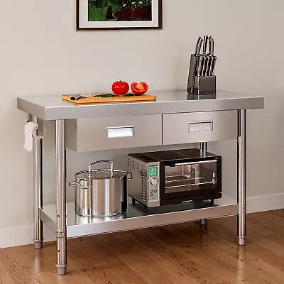 Stainless Steel Table 48 ×24 Work Table Metal Table W/2 Drawers For Home Kitchen • $287.99