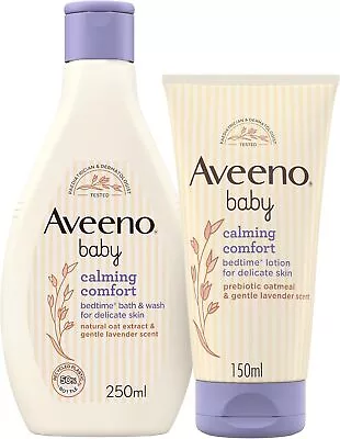 AVEENO Baby Calming Comfort Bedtime Set - Bath & Wash 250ml + Lotion 150ml Fo • £18.21