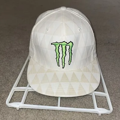 Monster Energy Drink White  Fitted Stretch FlexFit Baseball Hat Cap Size L/XL • $34.99