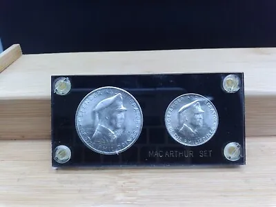 1947 MacArthur Silver Peso & Fifty Centavos Capitol Plastic Holder Set • $145