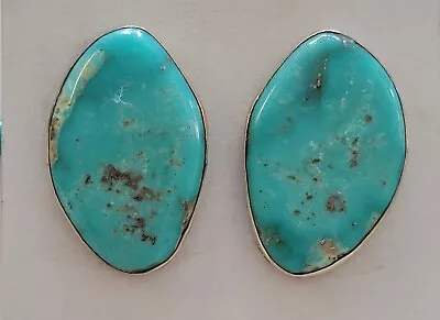 Vintage Old STOCK Navajo Big SLAB STERLING & Turquoise POST STUD Earrings • $54
