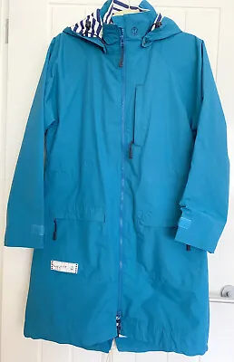 Turquoise LAZY JACKS Womens Raincoat Navy Striped Lining UK SMALL Pre Owned VGC • £18