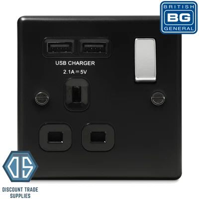 £15.99 • Buy BG Nexus Metal Graphite Matt Black NMB21UB Switched Single Socket With USB 2.1A 