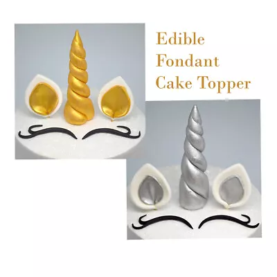 $14.99 • Buy UNICORN Fondant Edible CAKE Toppers HORN EARS AND EYES Birthday GOLD/SILVER