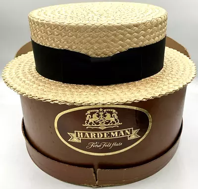 Vintage Style Bilt Hats Size 7 1/8 Men’s Woven Straw Boater Hat Hardeman Box • $299.95