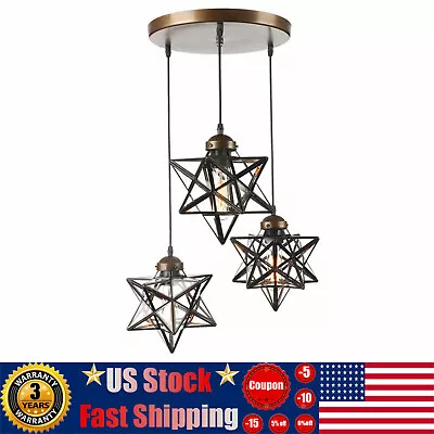 3-Light Moravian Star Glass Pendant Chandelier Light Modern Ceiling Fixture Lamp • $88