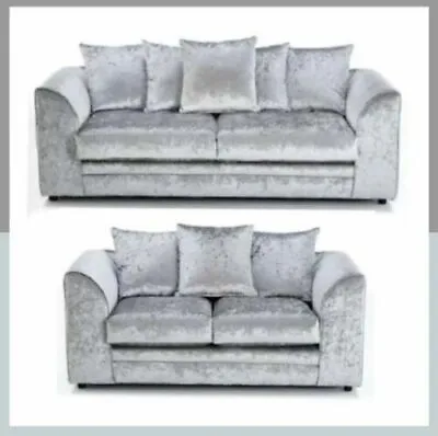 Crushed Velvet Sofa Corner Suite 3 2 Seater Armchair Set Silver Chicago Chairs • £369