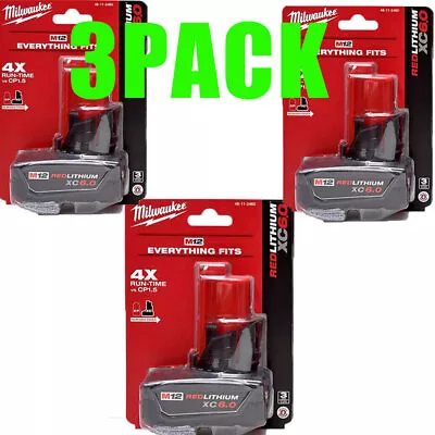 3 PCS Milwaukee 48-11-2460 M12 REDLITHIUM XC 6.0 Extended Capacity Battery Pack • $106.99