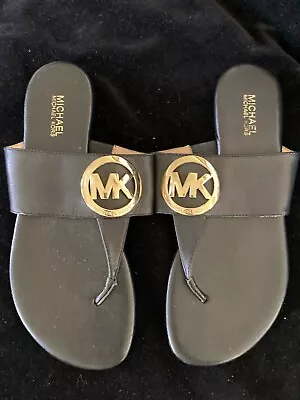 MICHAEL KORS MK Sz 6.5 Shoes Women's Black Leather Thong Sandals Size 6.5 • $6.99