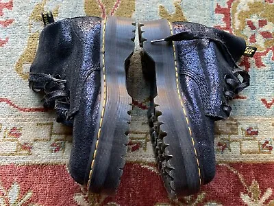 NWOB Dr Martens Molly Iridescent Black Crackle Quad Platform Chunky Boots US 8 • $100