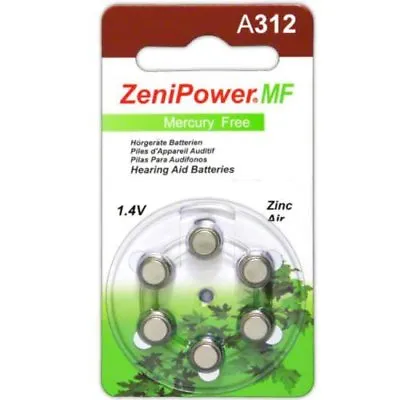 60 Zenipower Hearing Aids Aid Batteries Size 312 Mercury Free  Brand New • $16.79