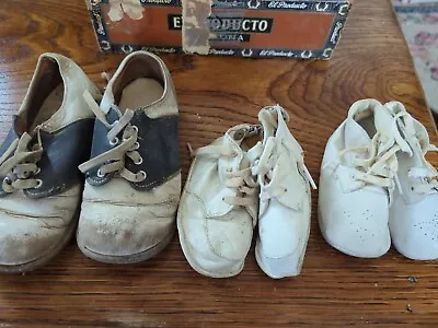 3 X Vintage Leather Toddler Baby Children's Shoes  ? 1950's • $1.99