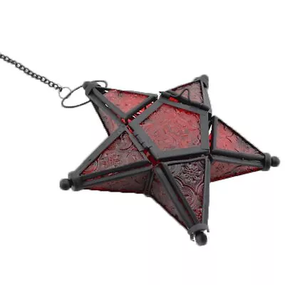 Star Lantern Hanging Glass Star Red Decoravtive Lantern Candle Holder For Hom... • $35.84