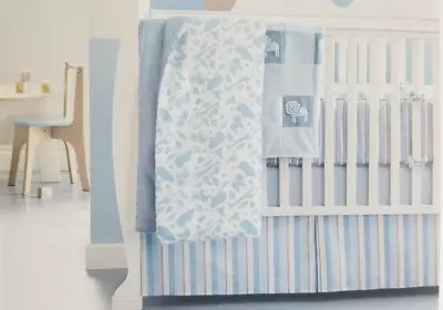 3 Pc Amy Coe Mod Safari Blue & White Baby Nursery Crib Bedding Set NIP • $44.10