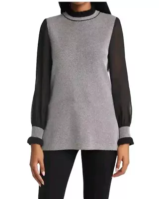 Ming Wang Women's Soft Knit Mock Ruffled Neck Tunic Top With Sheer Sleeves XL • $35