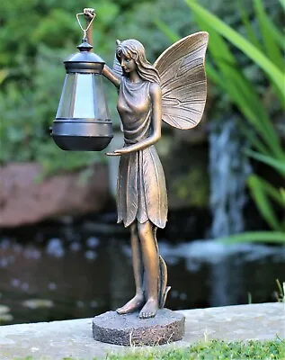 Garden Ornament Solar Fairy Angel Resin Bronze Figurine Angel Statue Lantern  • £20.95