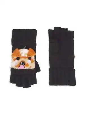 Kate Spade Terrier Brown Dog Pop Top Black Gloves Mittens Fingerless Tech NWT • $35