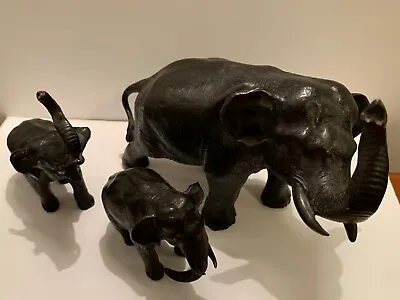 GENRYUSAI SEIYA THREE BRONZE ELEPHANTS MEIJI PERIOD C.1890s • $989.85